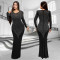 Fashionable women's long sleeved slim fit bag arm hot diamond sexy dress