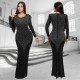 Fashionable women's long sleeved slim fit bag arm hot diamond sexy dress