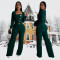 Fashionable women's long sleeved, wrapped arm long pants, slim fit solid color jumpsuit