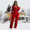 Fashionable women's long sleeved, wrapped arm long pants, slim fit solid color jumpsuit