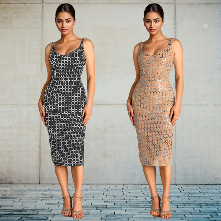 Fashionable women's sexy backless diamond hot stamping suspender bag arm dress