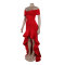 One shoulder strapless, hip hugging, elastic waist cinching, floor mopping lace dress