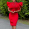 New Fashionable Sexy Lotus Leaf Sleeve Nail Bead Party Dinner Dress African Dress
