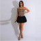 Sexy sequined leopard print strapless mini dress with patchwork