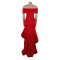 One shoulder strapless, hip hugging, elastic waist cinching, floor mopping lace dress