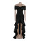 One shoulder strapless, hip hugging, elastic waist cinching, floor mopping lace dress