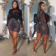 Sexy rhinestone feather see through elastic hip hugging dress