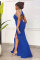 Hanging neck, off shoulder pearl chain decoration, backless split dress