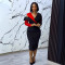 Color blocking patchwork collar slim fit hip hugging sloping shoulder dress