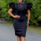 New Fashionable Sexy Lotus Leaf Sleeve Nail Bead Party Dinner Dress African Dress