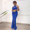 Hanging neck, off shoulder pearl chain decoration, backless split dress