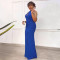 Hanging neck, off shoulder pearl chain decoration, backless split dress