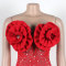 Sexy rhinestone pearl deep V flower elastic slim fit dress