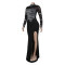 Sexy rhinestone see through patchwork slim fit split elastic dress