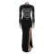 Sexy rhinestone see through patchwork slim fit split elastic dress
