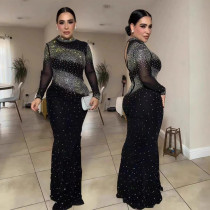 New semi high neck sexy hip hugging long dress dress party hot stamping style