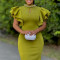 New Fashionable Sexy Lotus Leaf Sleeve Nail Bead Party Dinner Dress African Dress