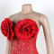 Sexy rhinestone pearl deep V flower elastic slim fit dress