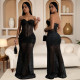 New foreign trade strapless sequined dress, formal dress, long skirt, see through buttock skirt, women's dress