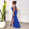 Hanging neck, off shoulder pearl chain decoration, backless split dress