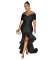 One shoulder strapless, hip hugging, elastic waist cinching, floor mopping lace dress