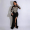 Sexy rhinestone see through patchwork slim fit split elastic dress