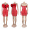 Sexy rhinestone pearl deep V flower elastic slim fit dress