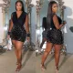 Sexy rhinestone V-neck patchwork see through sleeves, hip hugging elastic dress