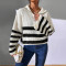 New striped contrasting stand up collar knitted pullover sweater for external wear, sold directly