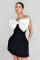 New diamond embellished camisole black and white contrasting dress with large bow and waist cinching dress