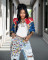 Women's fashion, individuality, street fashion, versatile features, bottle cap, perforated jeans, straight leg pants
