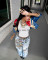 Women's fashion, individuality, street fashion, versatile features, bottle cap, perforated jeans, straight leg pants