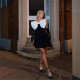 New diamond embellished camisole black and white contrasting dress with large bow and waist cinching dress
