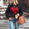 Autumn and winter new loose embroidered heart-shaped round neck pullover three-dimensional peach heart long sleeved sweater