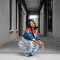 Women's fashion, individuality, street fashion, versatile features, bottle cap, perforated jeans, straight leg pants