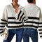 New striped contrasting stand up collar knitted pullover sweater for external wear, sold directly