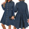 New Women's Fashion Cowboy Long Sleeve Elastic Loose Dress