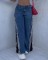 Fashionable design jeans sexy spicy girl zipper slit leopard print splicing high waist wide leg pants for women