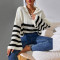 New striped contrasting stand up collar knitted pullover sweater for external wear, sold directly