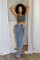 Sexy and spicy girl style high waist design with hollowed out denim belt decoration, solid color straight leg pants for women