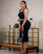 Black lace knitted short suspender slit lotus leaf edge skirt set skirt