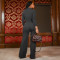 Women's V-neck zipper pocket wide leg long sleeved distressed jumpsuit