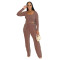 Fashion women's distressed thread set long sleeved pocket drawstring two-piece set for autumn and winter