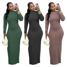 Women's Knitted Outdated Popular Fashion Slimming Long Sleeve Threaded Dress