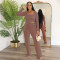 Fashion women's distressed thread set long sleeved pocket drawstring two-piece set for autumn and winter