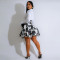 Fashion women's clothing source: long sleeved lapel printed waist cinching short skirt set