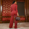 Women's V-neck zipper pocket wide leg long sleeved distressed jumpsuit