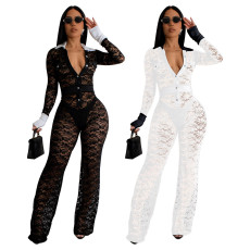 Fashion women's Amazon hot item lace contrasting splicing jumpsuit new