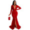 Women's solid color sexy V-neck slit temperament bag hip long skirt dress