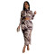 Women's clothing source fashion print sexy print long sleeved skirt two-piece set